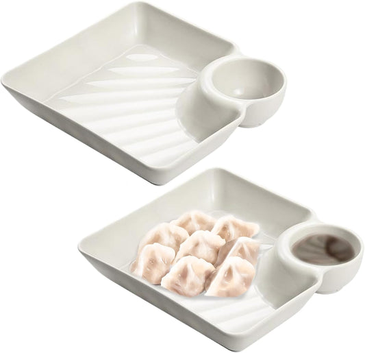 2 Pcs Chip and Dip Serving Set PP Chip and Dip Serving Set Vinegar Dish and Bowl Divided Dish and Square ChipaAnd Bowl W