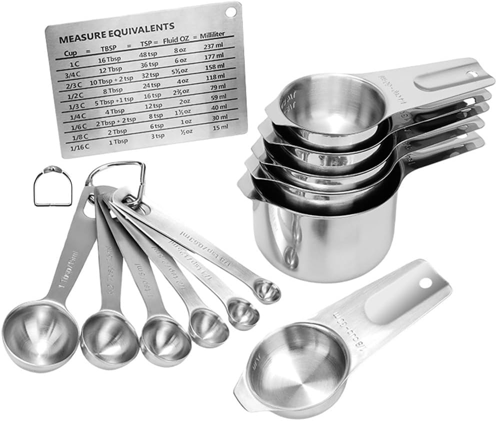 Measuring Cups and Spoons Set Heavy Duty 304 Metal Stainless Steel Measuring Cup Spoon Kitchen Gadgets for Cooking Baking (Set of 17)