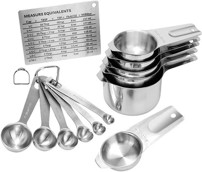 Measuring Cups and Spoons Set Heavy Duty 304 Metal Stainless Steel Measuring Cup Spoon Kitchen Gadgets for Cooking Baking (Set of 17)