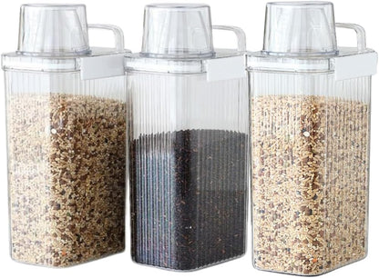 Neoflam 3 Set Airtight Kitchen Pantry Dry Food Container with Handle, Dog, Cat, Pet Feed Dispenser with Measuring Cup, Refrigerator Cabinet Organization for Cereal, Rice, Grain, Pasta (61oz, 1800ml)