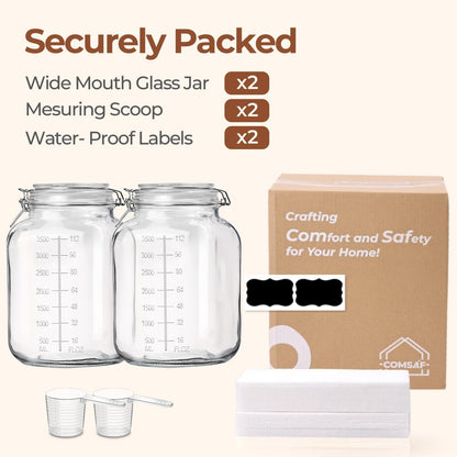 ComSaf Set of 3 Square Glass Jars with Airtight Lids (51 Oz) — Wire Clamp Canisters for Small-Batch Pickling, Kimchi, Bulk Dry Food, Wide Mouth Space Saving Kitchen Pantry Organization Jars