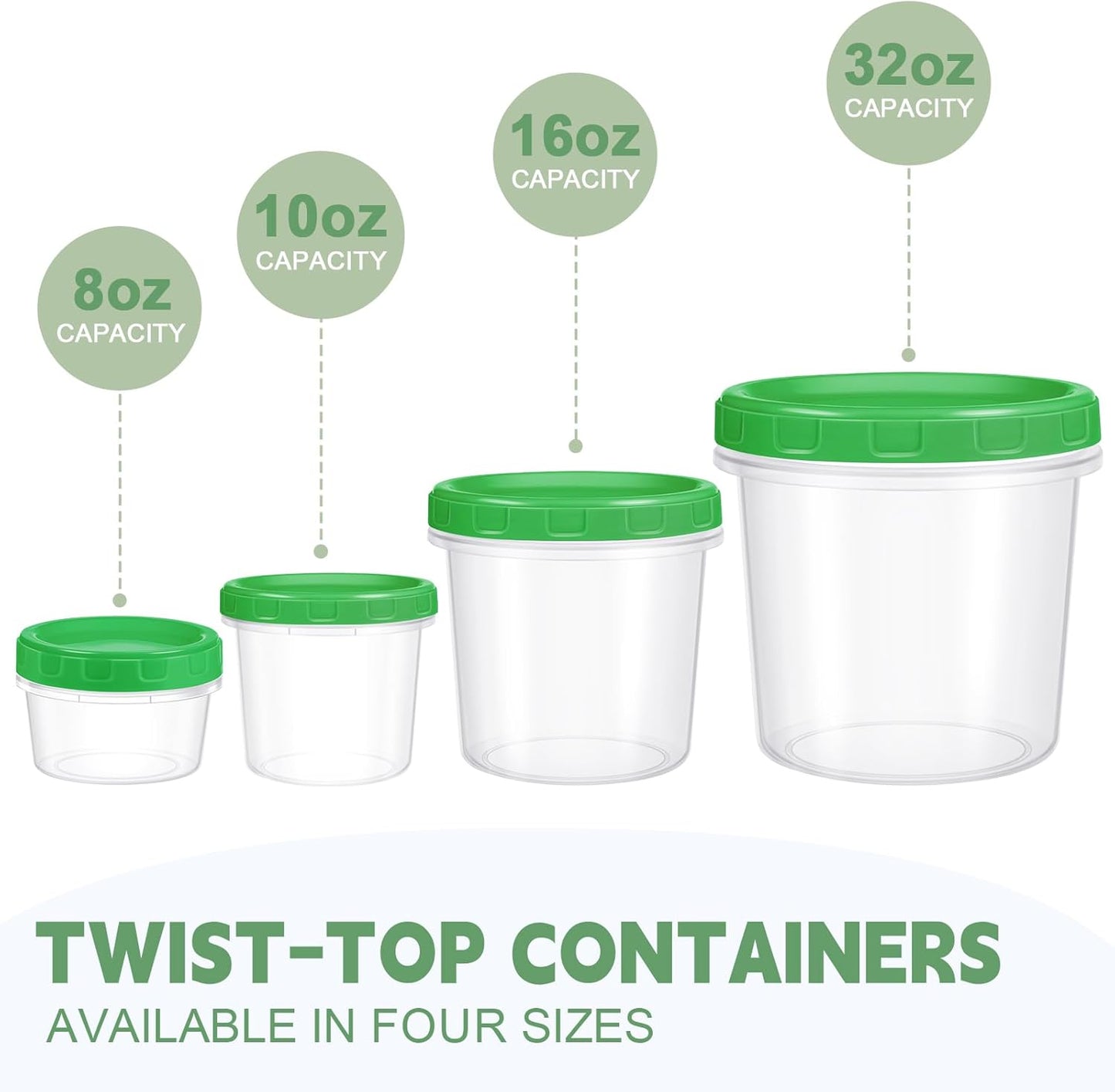 Freezer Storage Containers, 16 Pack 10 oz Plastic Food Storage Containers with Twist Top Lids, Meal Prep Containers for Soup Snack Fruit, BPA Free, Leakproof, Microwave & Dishwasher Safe