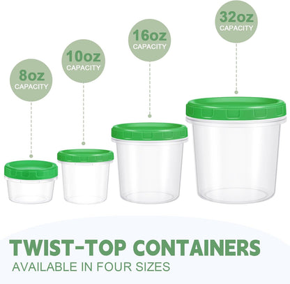 Freezer Storage Containers, 16 Pack 10 oz Plastic Food Storage Containers with Twist Top Lids, Meal Prep Containers for Soup Snack Fruit, BPA Free, Leakproof, Microwave & Dishwasher Safe