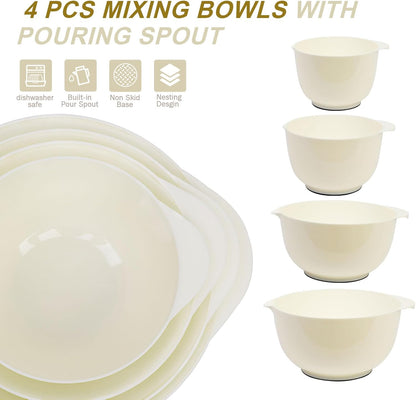 BoxedHome 4.5 Quart Large Plastic Mixing Bowls, Microwave Safe Mixing Bowl Set with Pour Spout, Nesting Bowls for Space Saving Storage(Violet Blue)