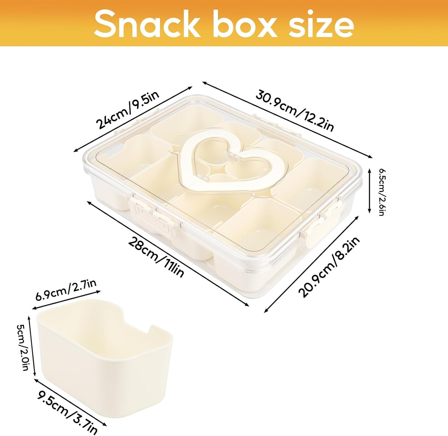 Snackle Box Container, Snack Box Container, Divided Serving Tray with Lid & Handle for Snackle, Veggie, Candy, Nut, Fruits Portable for Travel Party, Picnic (8 Inside Containers Dishwasher Safe)
