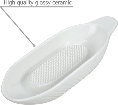 EIKS Ceramic Ginger Grater Plate Grinding Dish, Included Scraper Brushes