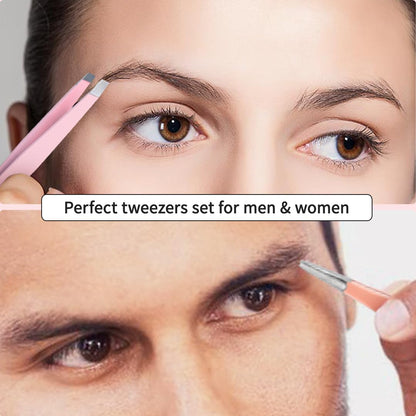 TsMADDTs Eyebrow Tweezers Set and Curved Scissor, Professional Stainless Steel Tweezers for Women and Men, Splinter and Ingrown Hair Removal