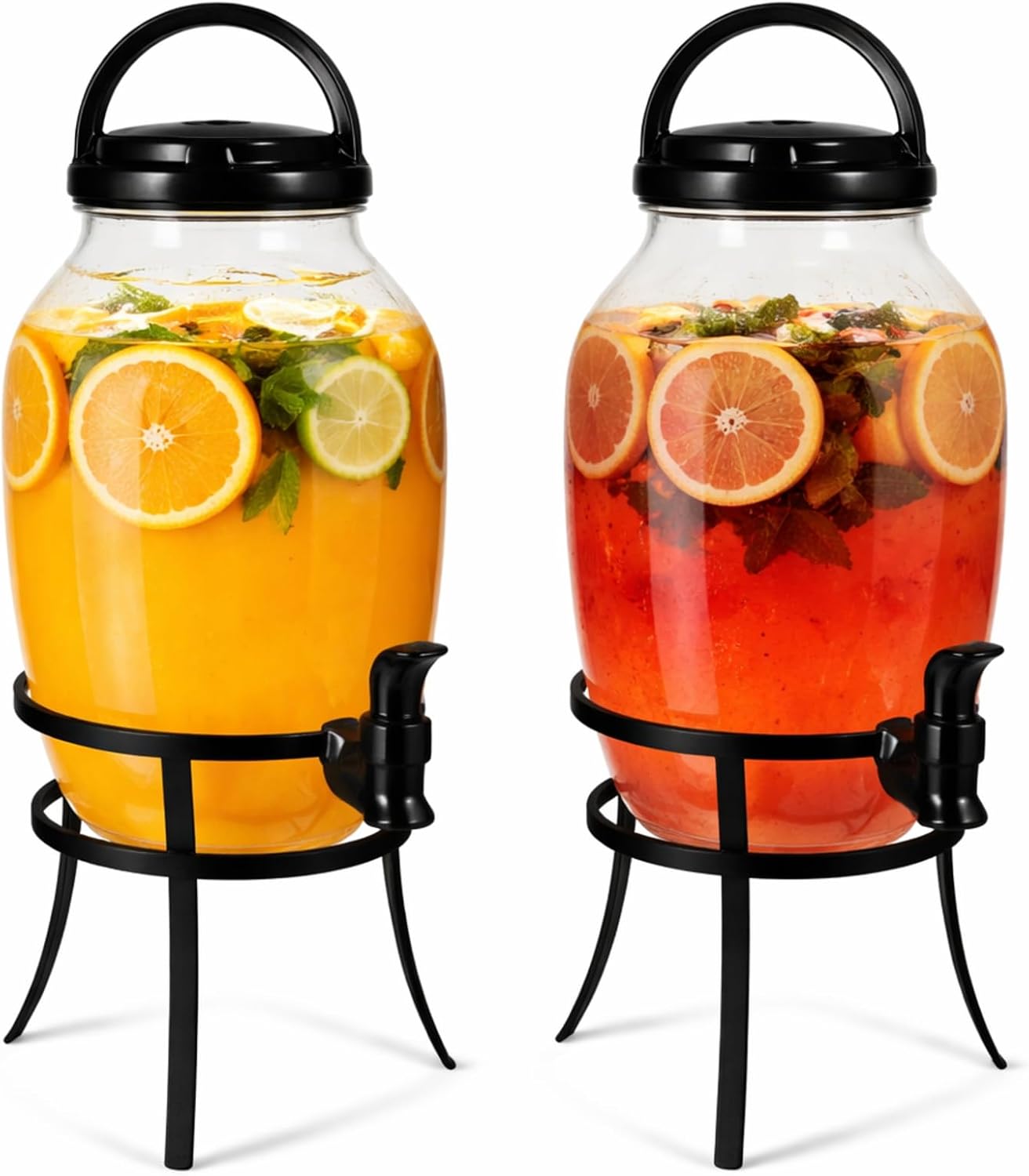 Havawish 2 Pack 1.16 Gallon Drink Beverage Dispenser with Stand for Parties Plastic Water Lemonade Juice Dispenser with Spigot and Lid for Countertop Weddings(Gold)