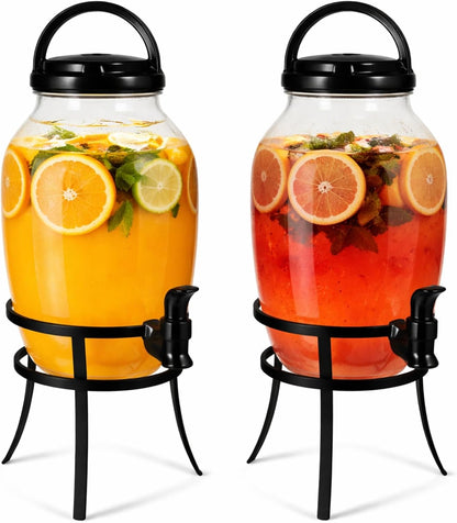 Havawish 2 Pack 1.16 Gallon Drink Beverage Dispenser with Stand for Parties Plastic Water Lemonade Juice Dispenser with Spigot and Lid for Countertop Weddings(Gold)