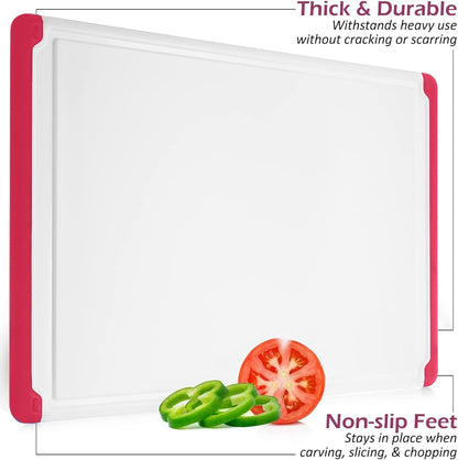 Large Cutting Board for Kitchen - Dishwasher Safe Plastic Chopping Board with Non-Slip Grip, Deep Juice Groove & Easy-Grip Handles - Thick Durable Cutting Board for Meat, Vegetables & Meal Prep