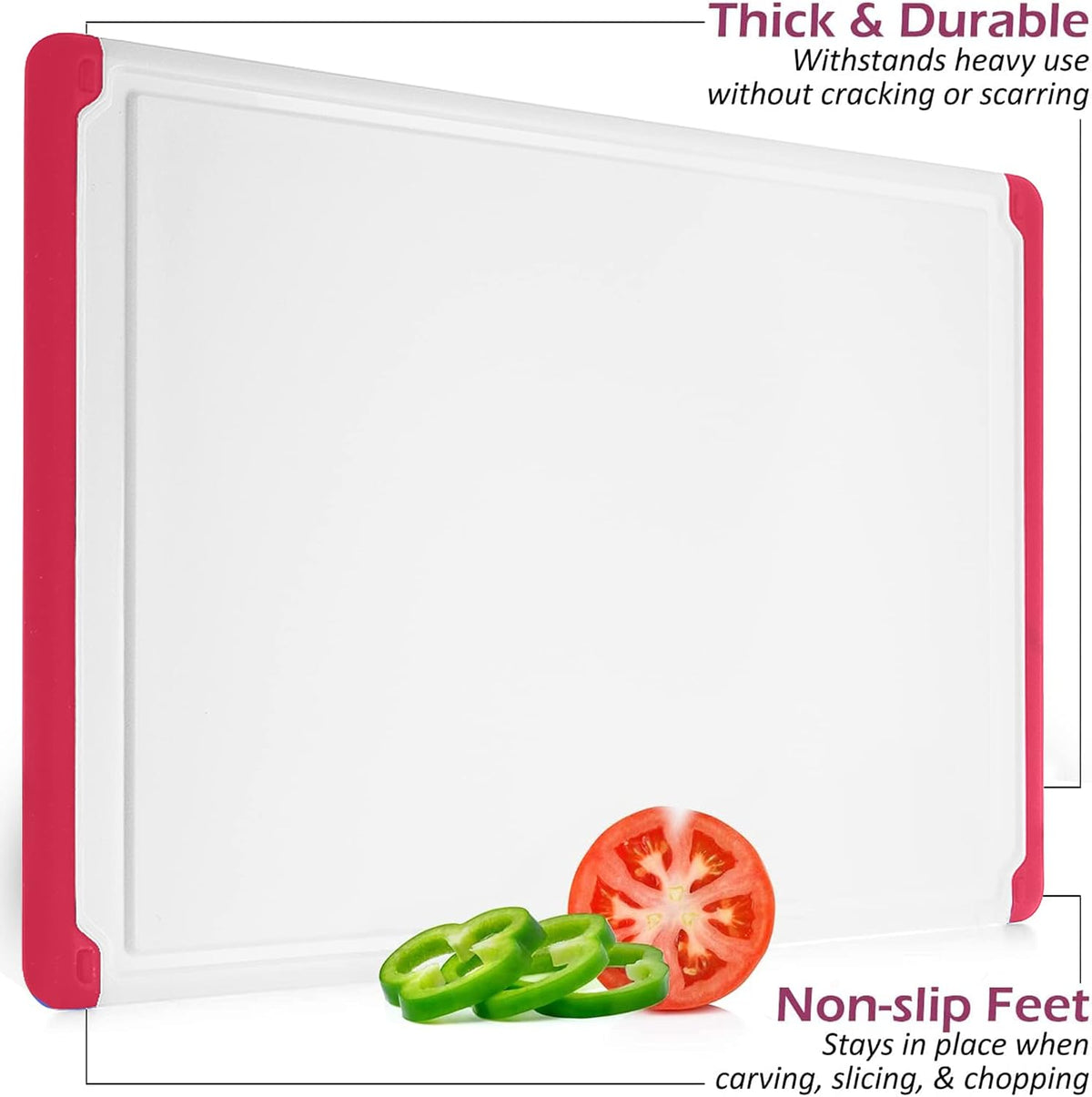 Plastic Cutting Board for Kitchen - Extra Large Cutting Board 18 Inch Reversible Chopping Board, Juice Groove, Non Slip Feet, Dishwasher Safe, BPA Free Large Cutting Board for Meat Vegetables Fruit