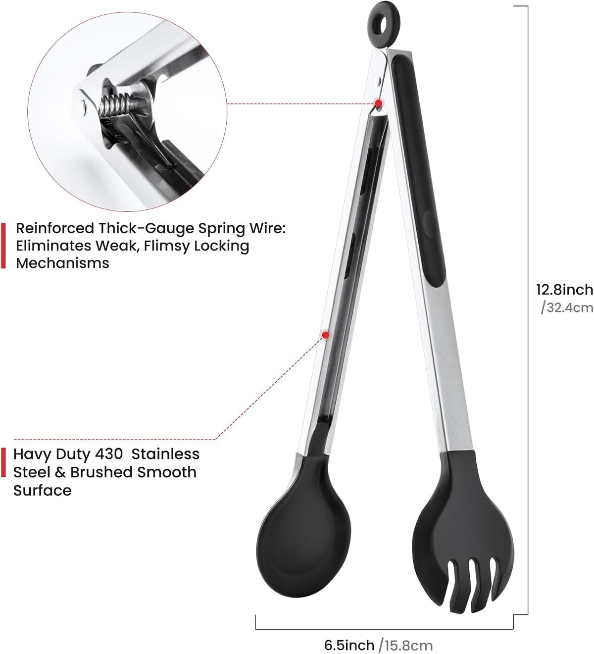 Kitchen Tongs with Silicone Tips, 9" & 12" Silicone Tongs for Cooking