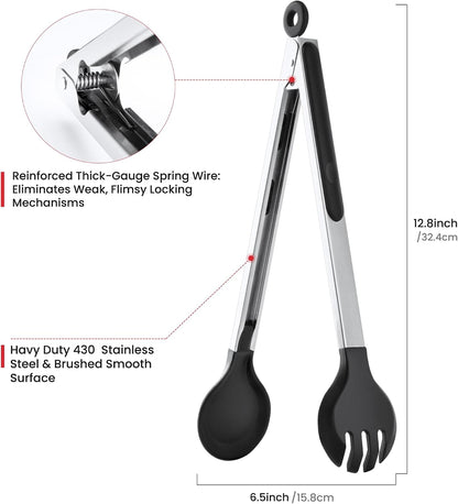 Kitchen Tongs with Silicone Tips, 9" & 12" Silicone Tongs for Cooking