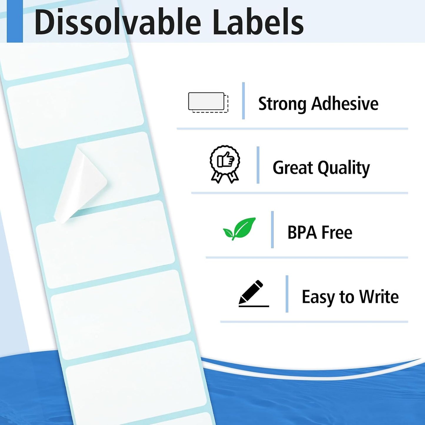 THEBLUETOUCH Dissolvable Food Labels with Dispenser - 1" x 2" Water Dissolving Labels, No Residue for Meal Prep & Food Storage Containers, 350 Count (1 Rolls of 350)