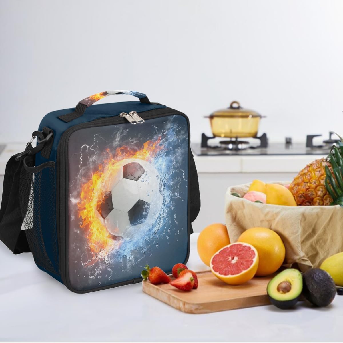 cfpolar Skull Skateboard Lunch Box for Boys Girls, Insulated Lunch Bags for Kids Reusable Mini Cooler Lunch Tote Lunchbox Thermal Meal Tote Kit with Shoulder Strap for Work School Picnic