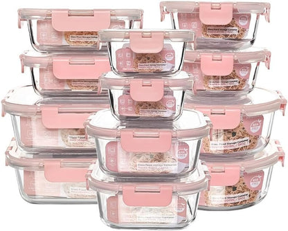 12 Pack Glass Storage Containers Transparent, Stackable Design Meal Prep Containers for Food Storage, Home, Kitchen & Pantry Organization, Microwave/Freezer/Dishwasher Safe
