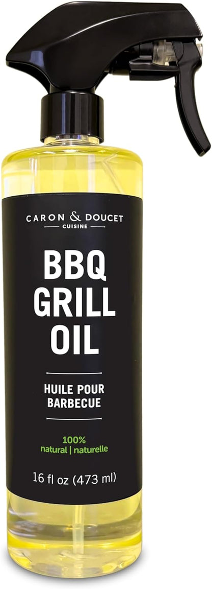 CARON & DOUCET - BBQ Grill Cleaner Oil | 100% Plant-Based & Vegan | Best for Cleaning Barbeque Grills & Grates | Use with Wooden Scrapers, Brushes, Accessories & Tools | Great Gift for Dad! (2X 8oz)