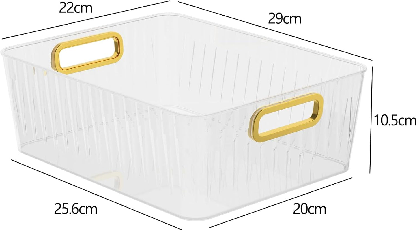 4 Packs Clear Plastic Storage Bin, Pantry Organizer Bin for Refrigerator, Kitchen, Freezer Organization