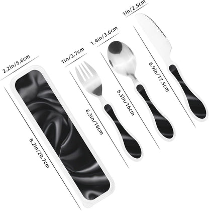 3-Piece Kids Silverware Set With Storage Case, Stainless Steel Reusable Children Safe Knife Spoon Fork Set Blue Eyed Dog Children Flatware Set For Kids Lunch Box