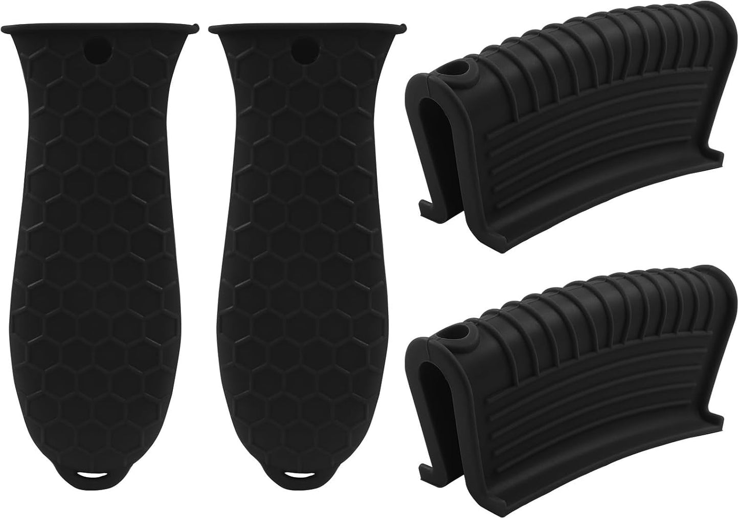 4 PCS Silicone Hot Handle Holder Cover - Heat Resistant Silicone Handle Covers for Cast Iron Skillets, Pans & Pots - Non-Slip Grip(Black)