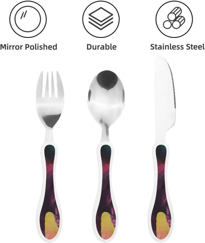 3-Piece Kids Silverware Set With Storage Case, Stainless Steel Reusable Children Safe Knife Spoon Fork Set Butterfly On Beautiful Flower Children Flatware Set For Kids Lunch Box