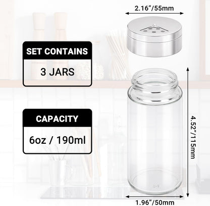 Segarty Spice Jars, 3 oz Spice Bottles with Shaker Lids, Glass Empty Seasoning Containers with Adjustable Pour Holes for Kitchen Spice Storage Stainless Steel Flow Top Salt and Pepper Shakers