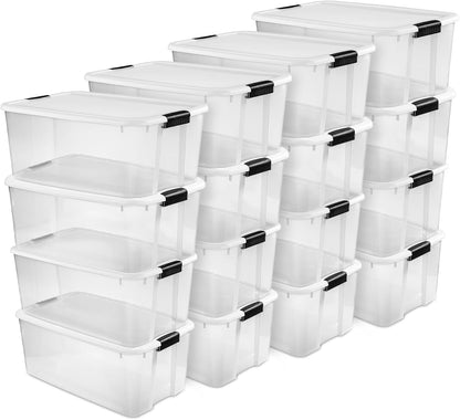 Sterilite 6-Pack Ultra Latching Box, Storage Bins with Lids, Clear Plastic, 18 Qt – Large Heavy-Duty Organizing Bin Containers for Home, Closet, Kitchen, Pantry, Bathroom, and Office