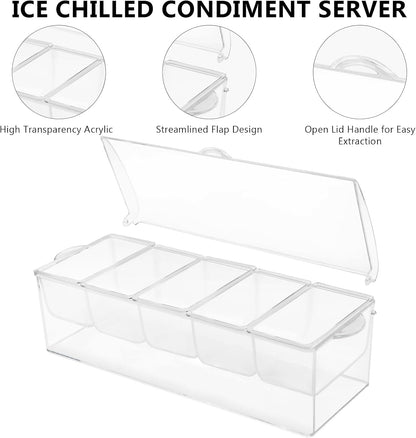 Condiment Tray, Garnish Tray for Bartenders, Fruit Tray for Bar & Bar Fruit Tray, Bar Caddy & Condiment Caddy, Garnish Serving Caddy for Home Bar, Parties & Bartending (4 Compartments)