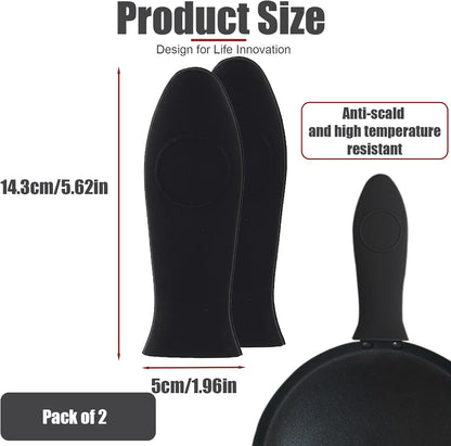 2 Pack Silicone Pan Handle Sleeve, Heat Resistant Cast Iron Skillet Handle Covers for Pots and Pans, Assist Handle Holder Grip for Kitchen Frying Griddles Cookware (Red & Black)