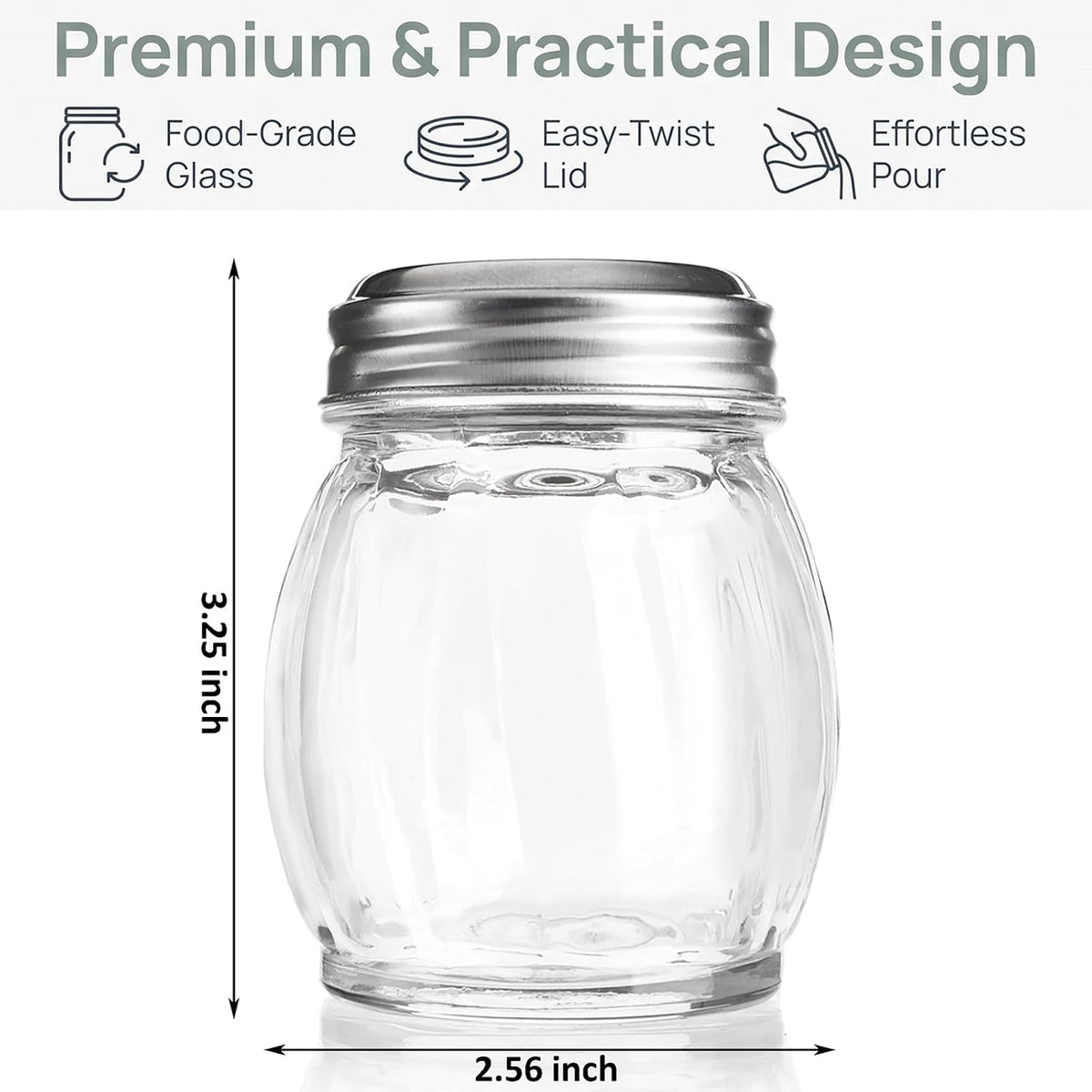 Nicunom 20 Pack 6 Oz Spices Shaker with Perforated Stainless Steel Lid, Swirl Glass Parmesan Cheese Shaker with Slotted Caps, Salt and Pepper Shakers Set, Seasonings Spice Retro Style Dispensers