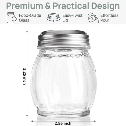 Nicunom 20 Pack 6 Oz Spices Shaker with Perforated Stainless Steel Lid, Swirl Glass Parmesan Cheese Shaker with Slotted Caps, Salt and Pepper Shakers Set, Seasonings Spice Retro Style Dispensers