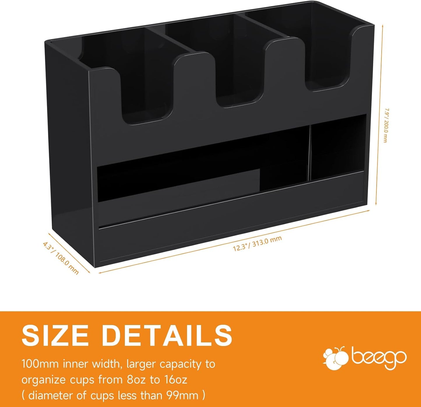 Beego 2-Compartment Cup Holder for Countertop - 2-Tier Clear Acrylic Cup Dispenser Coffee Station Paper Cup and Lid Organizer Condiment Storage for Restaurant Breakroom Kitchen Bar Accessories