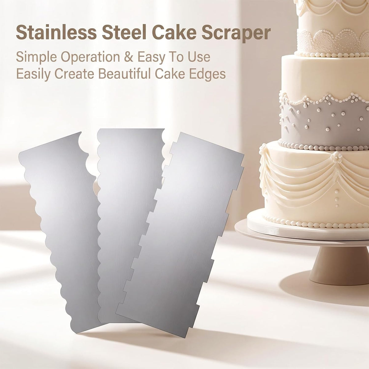 8 Pack 8.7" Stainless Steel Cake Scraper Set, Double-Sided Smoother Comb