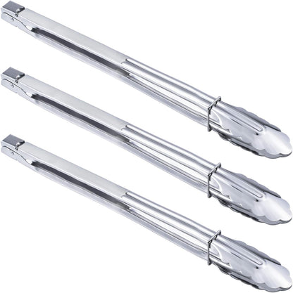 HINMAY Stainless Steel Serving Tongs Metal Cooking Tongs (9-Inch 3 Pieces)