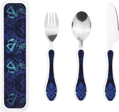 3-Piece Kids Silverware Set With Storage Case, Stainless Steel Reusable Children Safe Knife Spoon Fork Set Blue Active Girl Running Sunset Children Flatware Set For Kids Lunch Box - Colors A