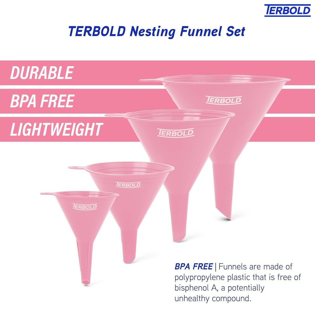 4pc Funnel Nesting Set in BPA Free Plastic for Kitchen Cooking, Car Oil, Home, or Lab Use (White)