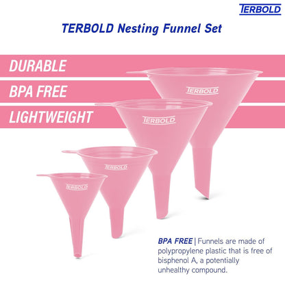 4pc Funnel Nesting Set in BPA Free Plastic for Kitchen Cooking, Car Oil, Home, or Lab Use (White)