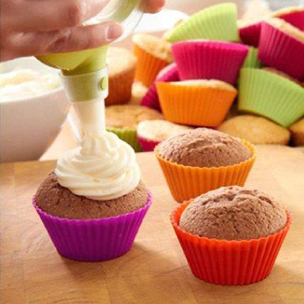 Silicone Cupcake Liners Reusable Silicone Baking Cups Nonstick Muffin Molds Easy Clean Silicone Muffin Liners, 24 Pieces in 8 Rainbow Colors