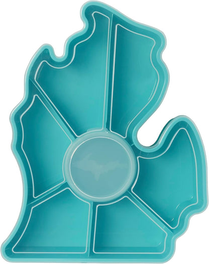 KOLORAE Michigan Serving Tray - Unique 7 Compartment Mitten State Reusable Snack Tray w/Dressing Cup. Great for Entertaining and Storage for Appetizers, Snacks, Chips & Dip