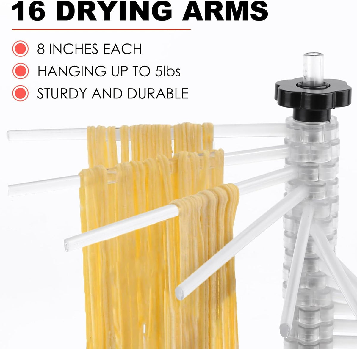 KAYCROWN Collapsible Pasta Drying Rack, 16 BPA-Free Acrylic Rods, Compact for Easy Storage, No Set Up, Hanging up to 5 lbs of Pasta, for Kitchen Quick Drying Homemade Noodle, Easy to Clean
