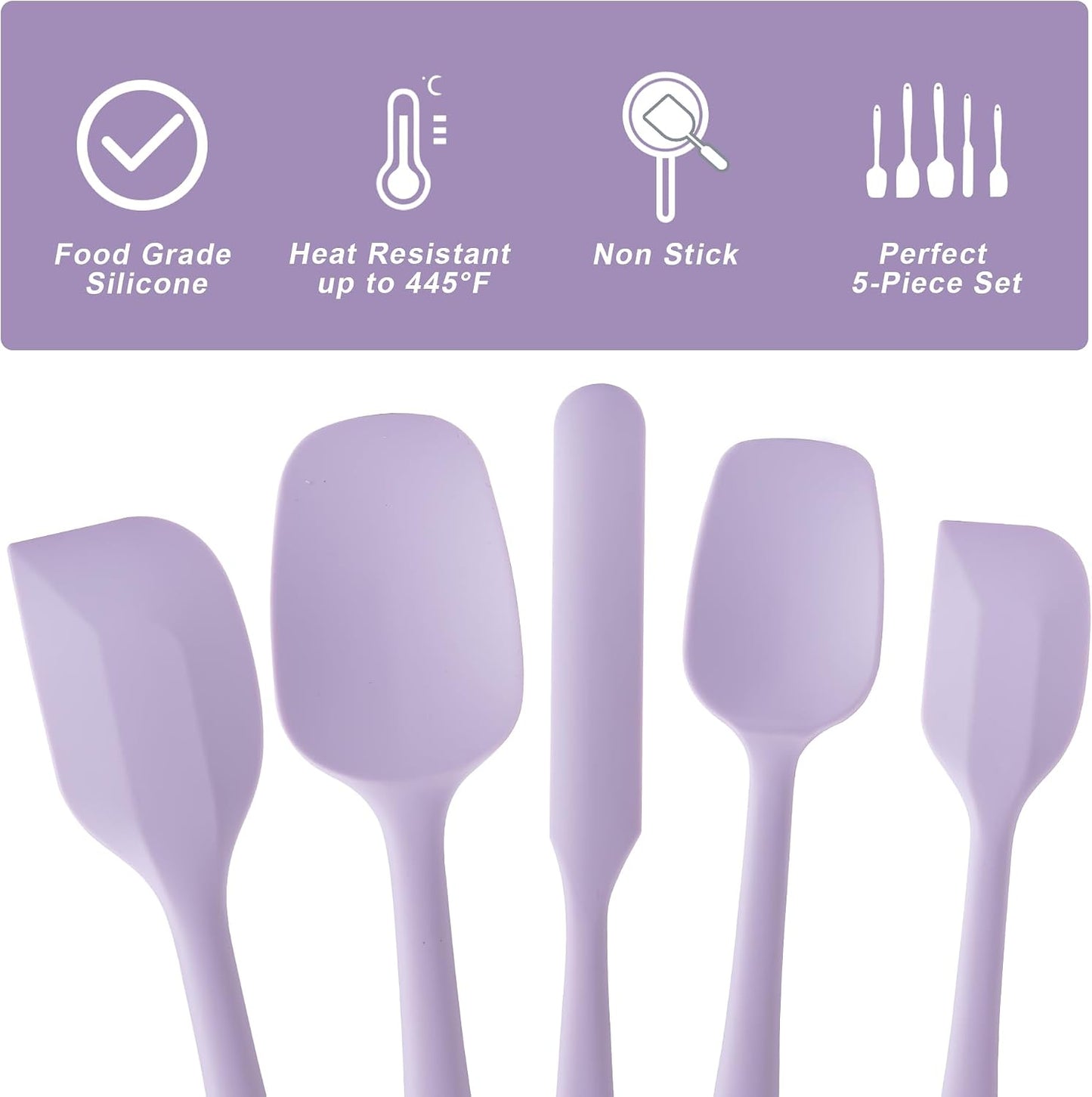 Silicone Spatula Set, 5 Piece Food Grade Rubber Spatulas for Baking, Cooking, and Mixing High Heat Resistant Non Stick Dishwasher Safe BPA-Free (Multicolor)