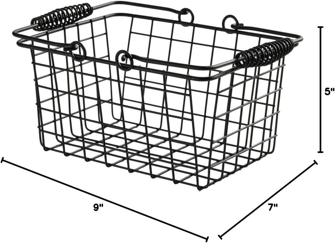 American Metalcraft RBHB975 9" x 7" Black Rectangular Basket w/ Handles