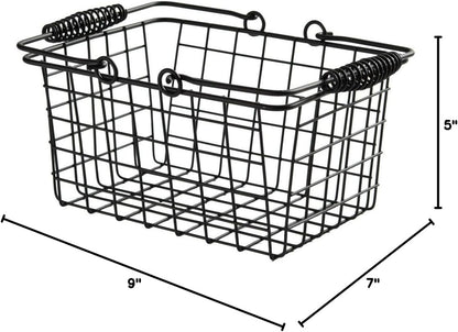 American Metalcraft RBHB975 9" x 7" Black Rectangular Basket w/ Handles