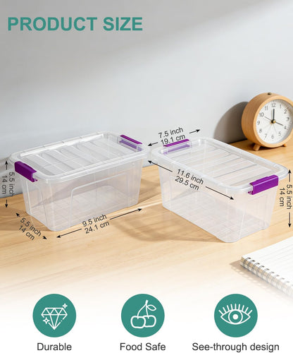 EOENVIVS Plastic Storage Bins with Lids 6 Pack, 7 Quart Storage Containers With Black Buckle Latch, Stackable Storage Organizers for Home Pantry Office Classroom Organization, Clear