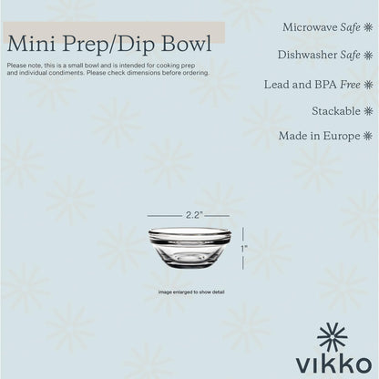 Vikko Small Glass Bowls,3.5 Inch Mise En Place Bowls, Set of 6 Glass Pinch Bowl, Prep Dish For Cooking, Sauce Bowl, Snack, Dessert & Dip