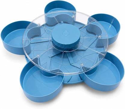 Rotating Lazy Susan Serving Tray with Lid, Portable Multi-Compartment Divided Platter for Snacks, Fruit, Nuts, and Dips- 8inch(Blue)