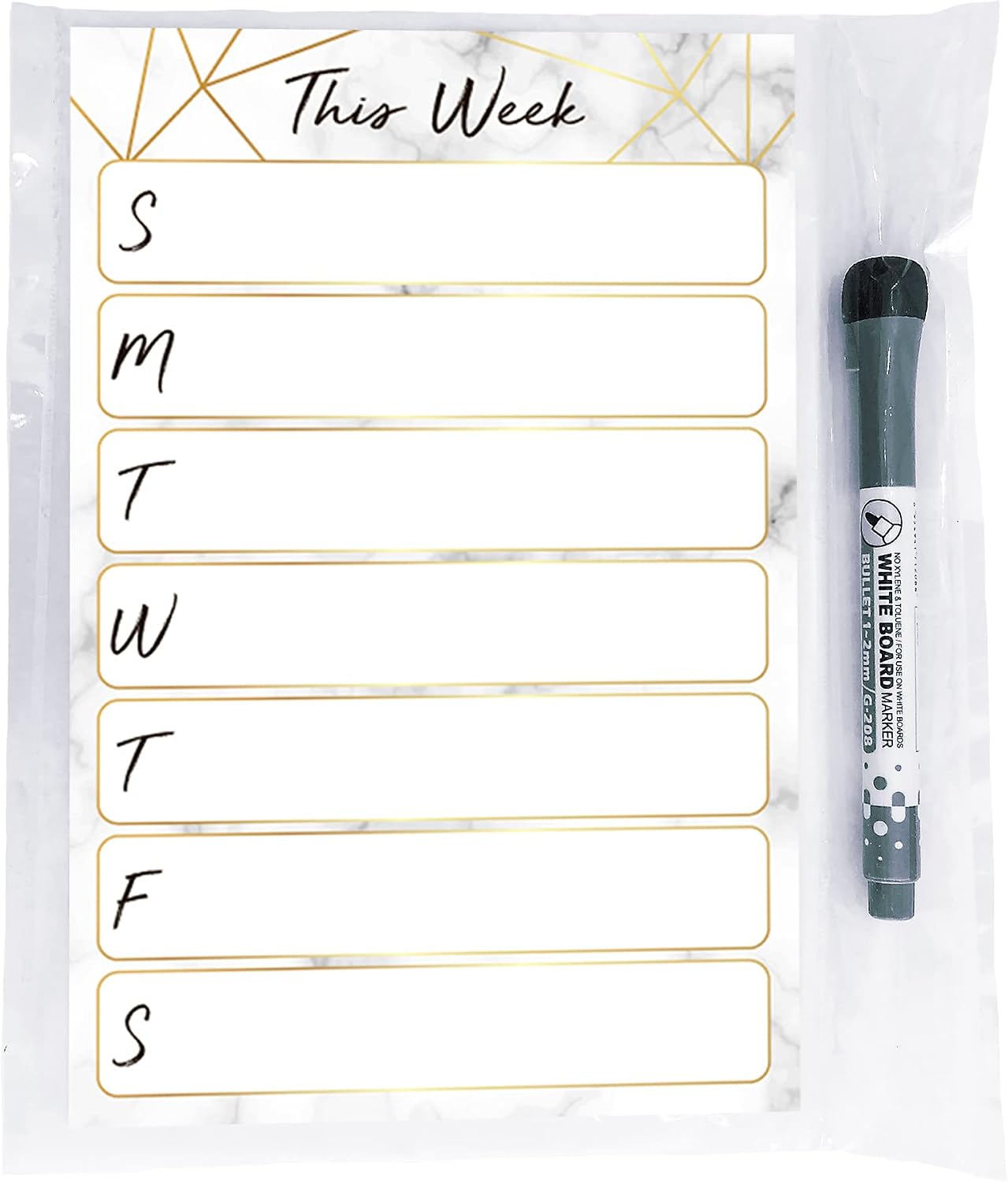Dry Erase Weekly Calendar Planner Sticker Decal | Removable & Reusable | Magnetic Fine-Tip Marker Included (6 x 9 inches, White)