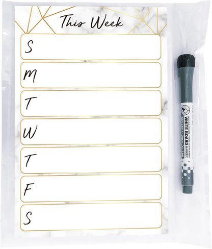 Dry Erase Weekly Calendar Planner Sticker Decal | Removable & Reusable | Magnetic Fine-Tip Marker Included (6 x 9 inches, White)