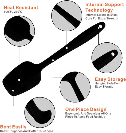 Silicone Spatulas Set, Rubber Spoon Spatula Heat Resistant Spoonula One Piece Design Seamless Spatula Non-Stick Scrapers Baking Mixing Tool (Dark Blue)
