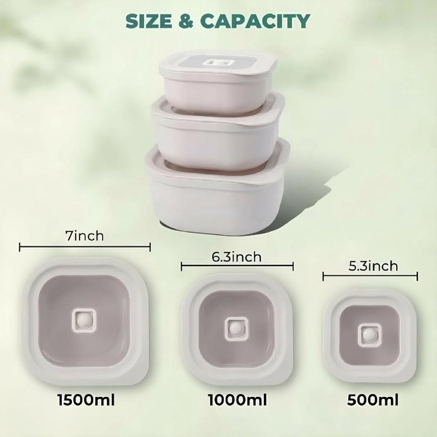 3-Piece Nesting Vented Plastic Food Containers with Lids Airtight Leakproof Meal Prep Containers Set BPA-Free Reusable Silicone Food Containers Lunch Boxes (White)